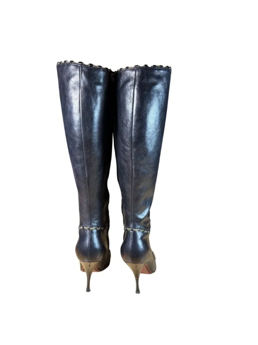 Louis Vuitton Black Chain Reaction Leather Vintage High Heel Boots Size EU 39.5